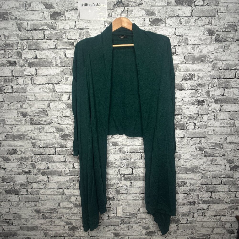 EUC DKNY Women's Dark Green High Low Cardigan Size M/L (minor flaw)